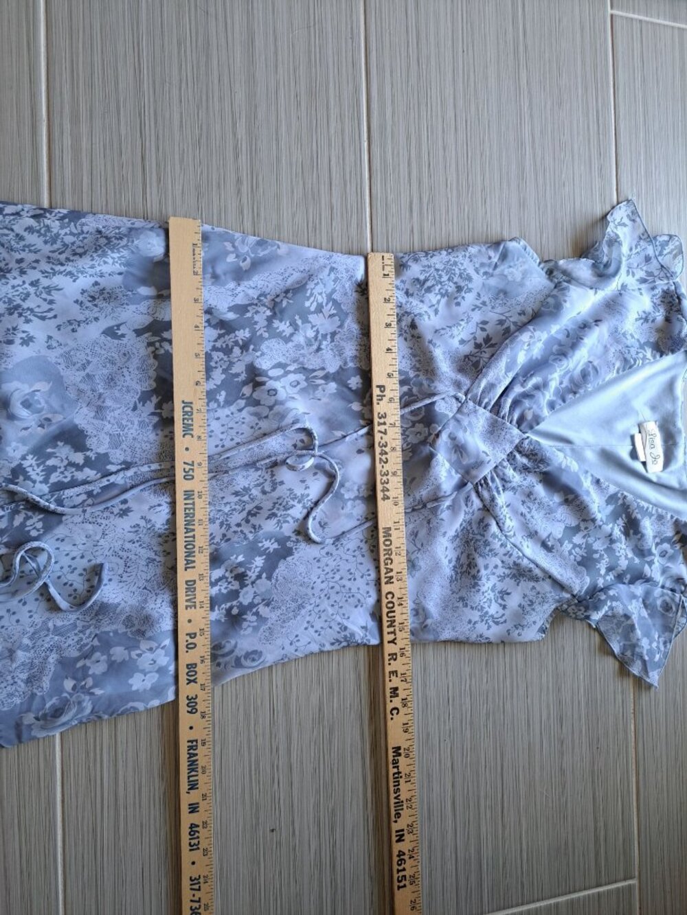 Vtg 90's Babydoll Slate Blue Midi Dress V-Neck Flutter Sleeves Lisa Jo Cottage M - Picture 9 of 12